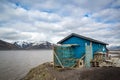 Fishing shack next to bay in LongyearbyenÃ¯Â¼Å SvaldbardÃ¯Â¼Å Spitzbergen